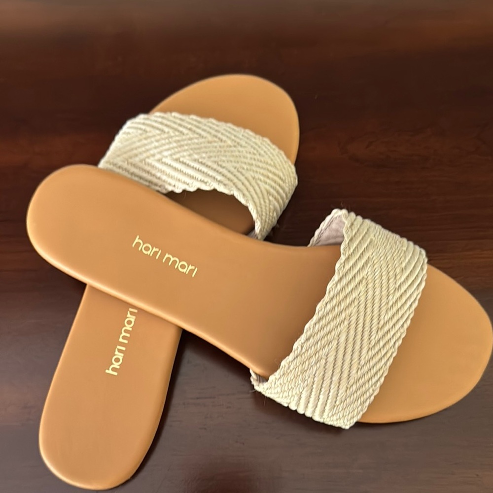 Tan Slide Sandals with Textured Straps